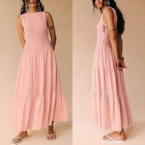 NWT Free People est. Sterling Maxi Dress Smocked Tiered Pink Drop Waist Small
